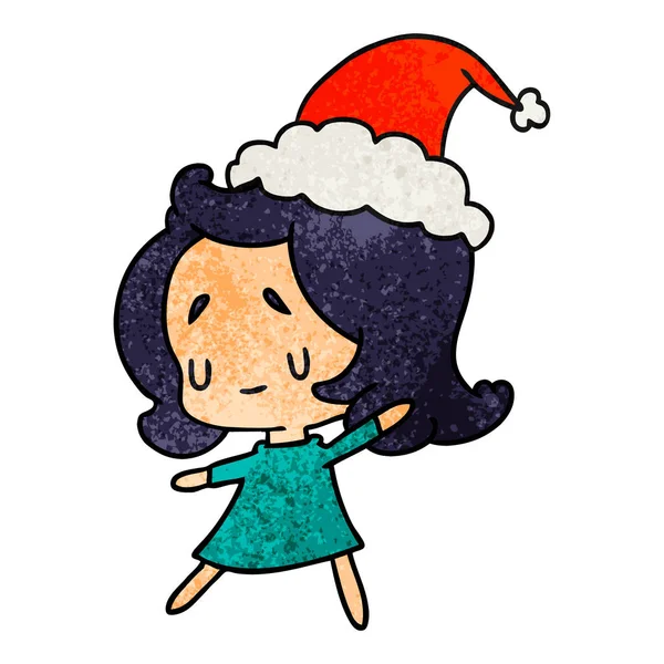 Kézzel Rajzolt Karácsonyi Mintás Rajzfilm Kawaii Lány — Stock Vector