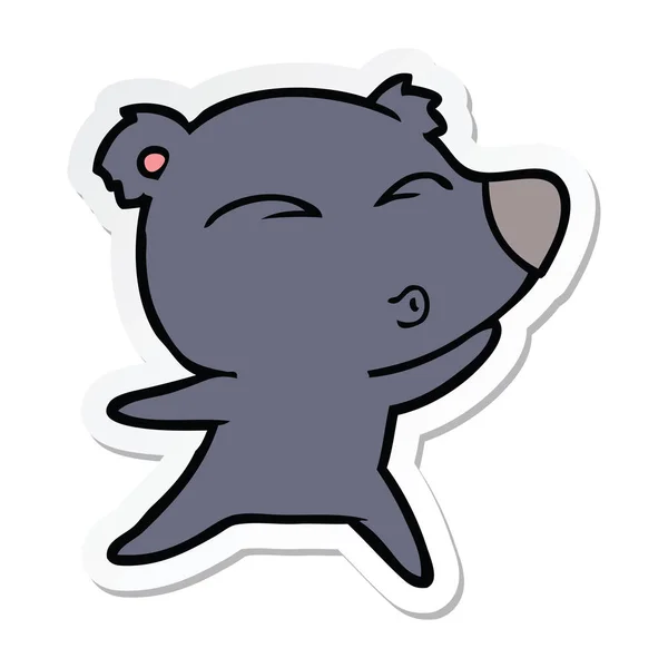 Etiqueta de um urso assobiando de desenho animado — Vetor de Stock
