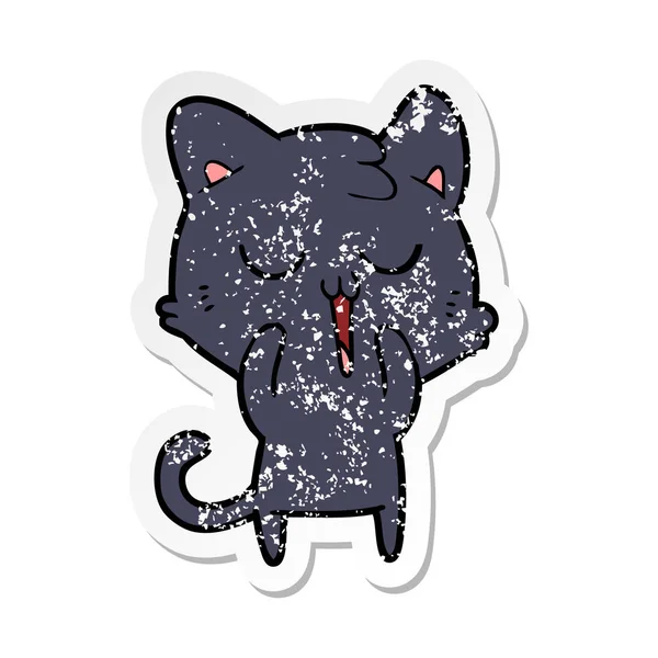 Distressed Sticker Cute Cartoon Cat — Stock Vector
