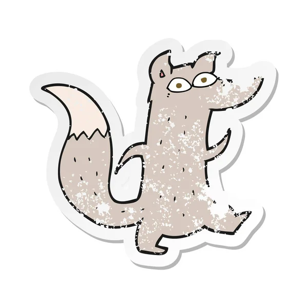 Retro Distressed Sticker Cartoon Cute Wolf — Stock Vector