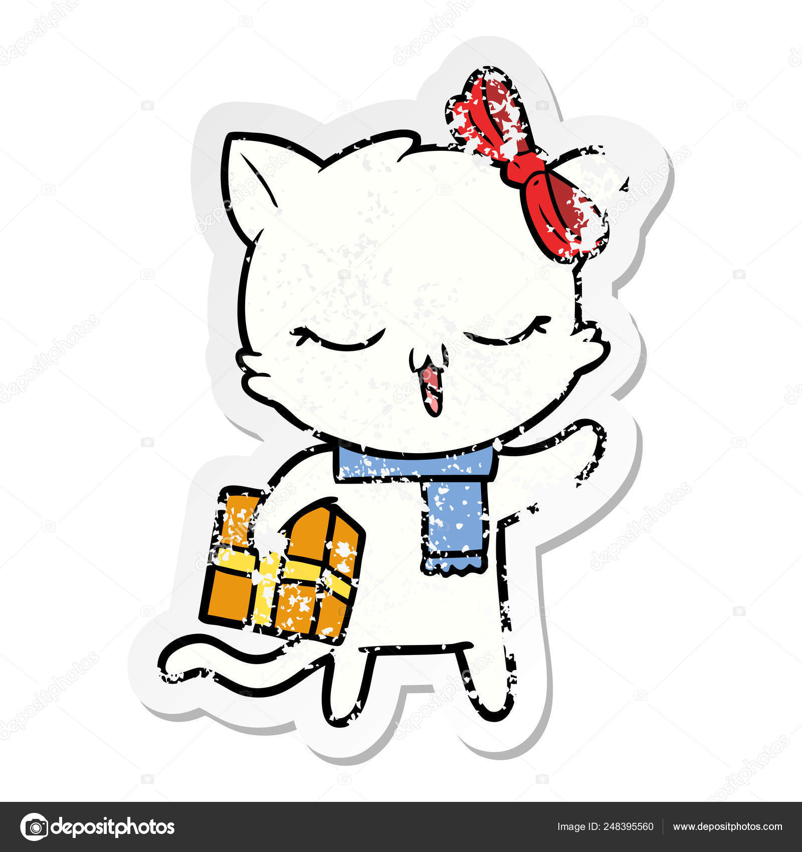Autocollant Affligee D Un Chat De Fille De Dessin Anime Avec Le Cadeau De Noel Image Vectorielle Lineartestpilot C Autocollant Affligee D Un Chat De Fille De Dessin Anime Avec Le Cadeau De Noel Image Vectorielle Lineartestpilot C