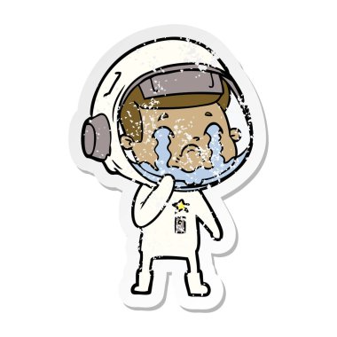 bir çizgi film ağlayan astronotun sıkıntılı etiket