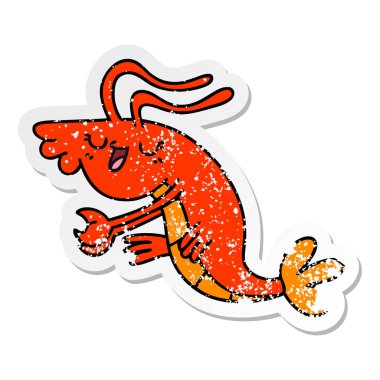 ilginç bir el sıkıntılı etiket karikatür mutlu karides çizilmiş