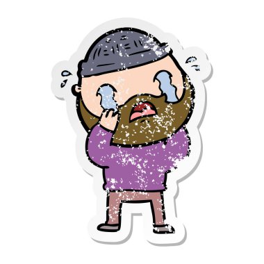 bir karikatür sıkıntılı etiket ağlayan adam sakallı