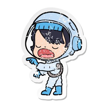 bir çizgi film astronot kadın işaret ve tal sıkıntılı etiket