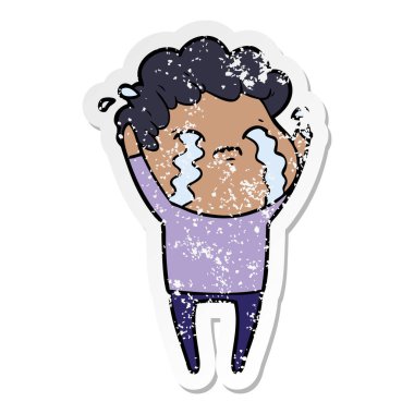 ağlayan bir çizgi film adamın sıkıntılı etiket