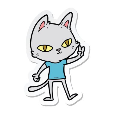 etiket sallayarak bir karikatür kedi