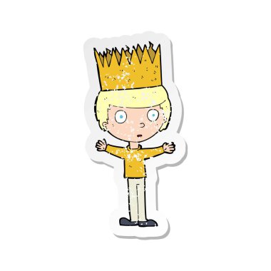 Retro etiket bir karikatür kişi giyen taç sıkıntılı.