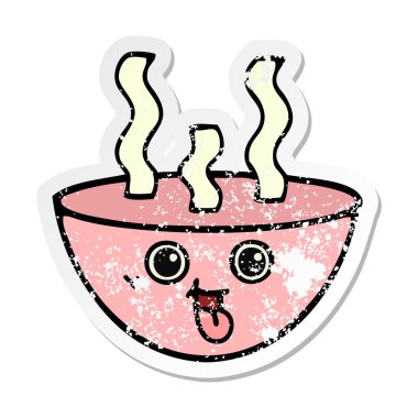 bir sevimli çizgi tas sıcak çorba sıkıntılı etiket