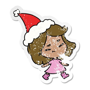 Noel sıkıntılı etiket karikatür kawaii kız el çekilmiş