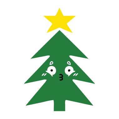 düz renk retro karikatür Noel ağacı