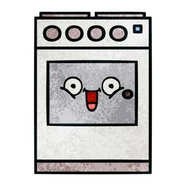 Retro grunge doku karikatür bir mutfak fırın