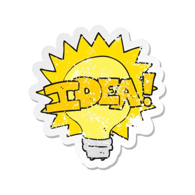 bir çizgi film fikir ampul sembol Retro sıkıntılı etiket