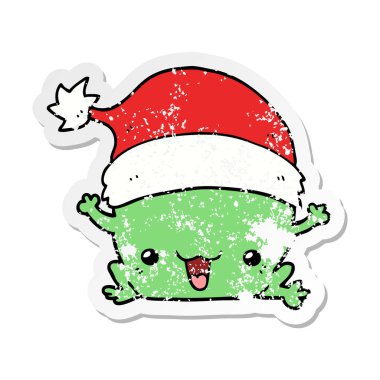 sevimli çizgi Noel kurbağa sıkıntılı etiket