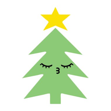 düz renk retro karikatür bir Noel ağacı