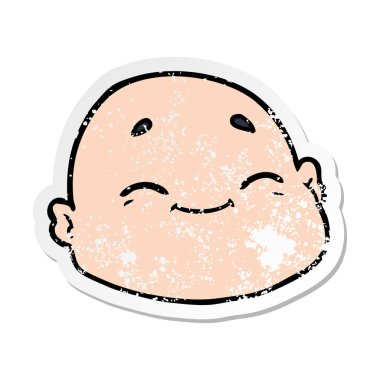 karikatür mutlu bir kel adamın sıkıntılı etiket