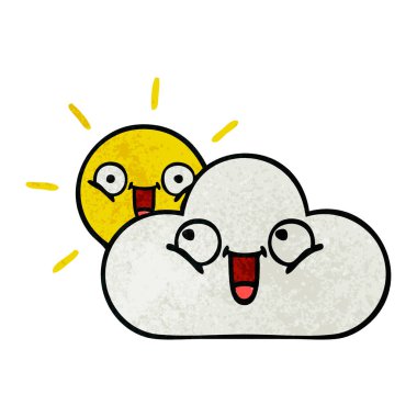 Retro grunge doku çizgi film sunshine ve bulut