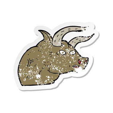 bir çizgi film Kızgın Boğa kafa Retro sıkıntılı etiket