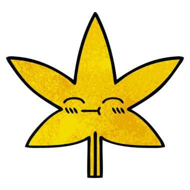 Retro grunge doku karikatür bir sonbahar yaprak