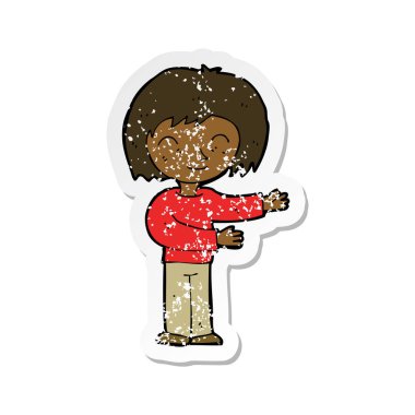 bir çizgi film kadın gestureing hoş geldiniz Retro sıkıntılı etiket