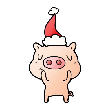 içerik domuz Noel Baba şapkası giyen bir degrade çizgi film