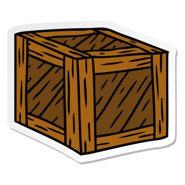 el çekilmiş etiket karikatür doodle, ahşap sandık
