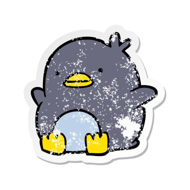 bir sevimli çizgi penguen sıkıntılı etiket