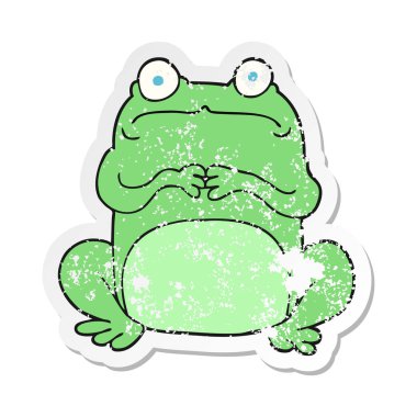 çizgi film gergin bir kurbağa Retro sıkıntılı etiket