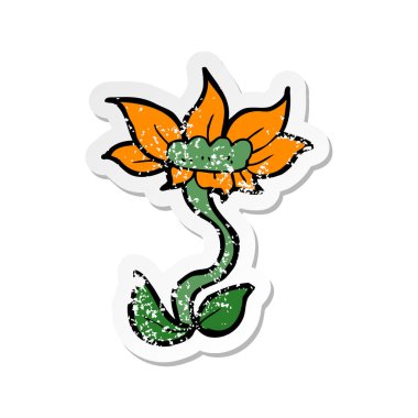 Retro sıkıntılı etiket bir karikatür çiçek