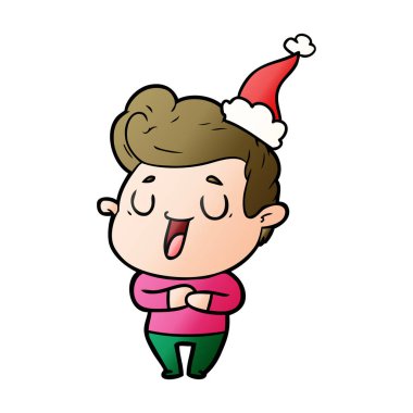 Noel Baba şapkası giyen bir adamın mutlu degrade çizgi film