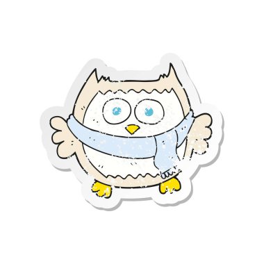 Retro sıkıntılı etiket eşarp bir karikatür baykuş