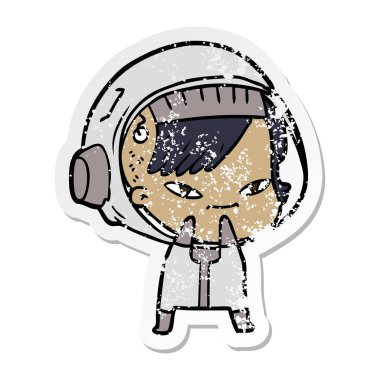 bir çizgi film astronot kadının sıkıntılı etiket