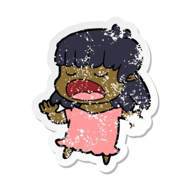 yüksek sesle konuşuyor karikatür kadının sıkıntılı etiket