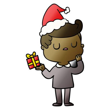 adam merak giyen Noel Baba şapkası, degrade çizgi film