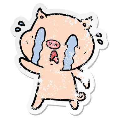 ağlayan bir domuz karikatür sıkıntılı etiket
