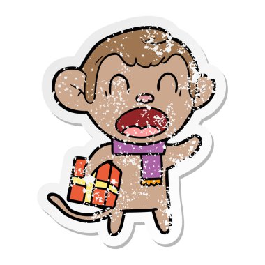 christm taşıyan bir haykırış karikatür maymun sıkıntılı etiket