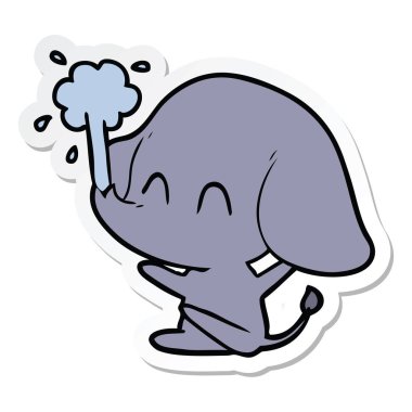 etiket su spouting bir sevimli çizgi fil