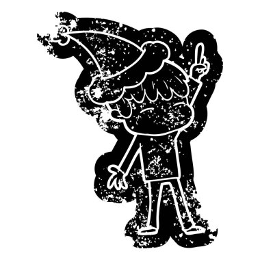 Noel Baba şapkası giyen meraklı bir çocuk çizgi film sıkıntılı simgesi