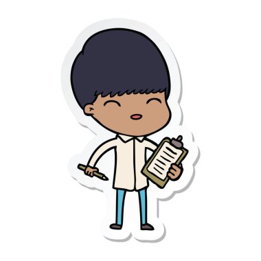 etiket notlar alarak bir çizgi film çocuk