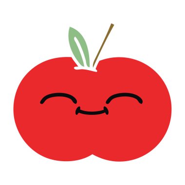 düz renk retro karikatür bir Kırmızı elma