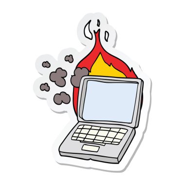 bir çizgi film kırık dizüstü bilgisayarın etiket