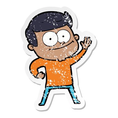 karikatür mutlu bir adamın sıkıntılı etiket