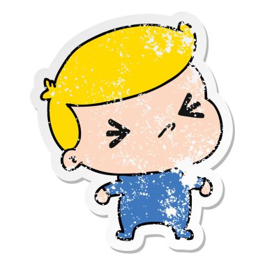 sıkıntılı etiket karikatür bir kawaii şirin bebek çapraz