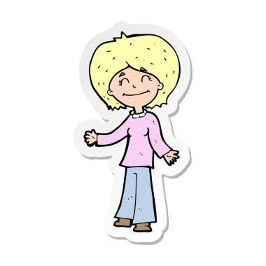 etiket bir karikatür mutlu kadın