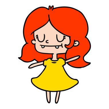 şirin kawaii kız serbest çizilmiş karikatür