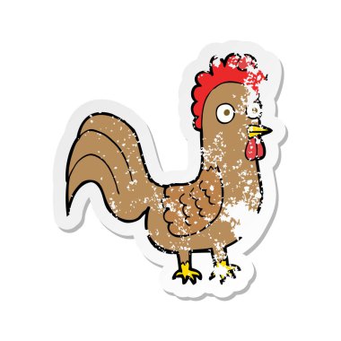 çizgi film horoz Retro sıkıntılı etiket