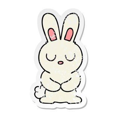 ilginç bir el sıkıntılı etiket karikatür tavşan çizilmiş