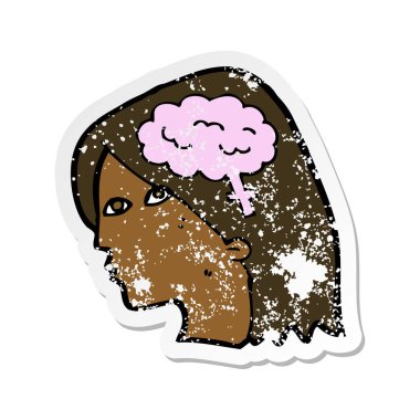 bir çizgi film kadın baş beyin sym ile Retro sıkıntılı etiket