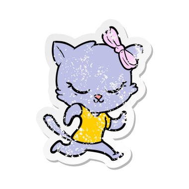 sevimli çizgi kedi yay ile sıkıntılı etiket