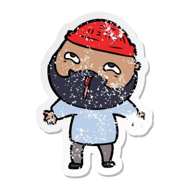 karikatür mutlu bir sakallı adamın sıkıntılı etiket